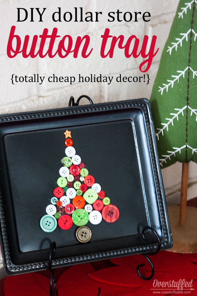 DIY Christmas Button Art on Dollar Tree Tray