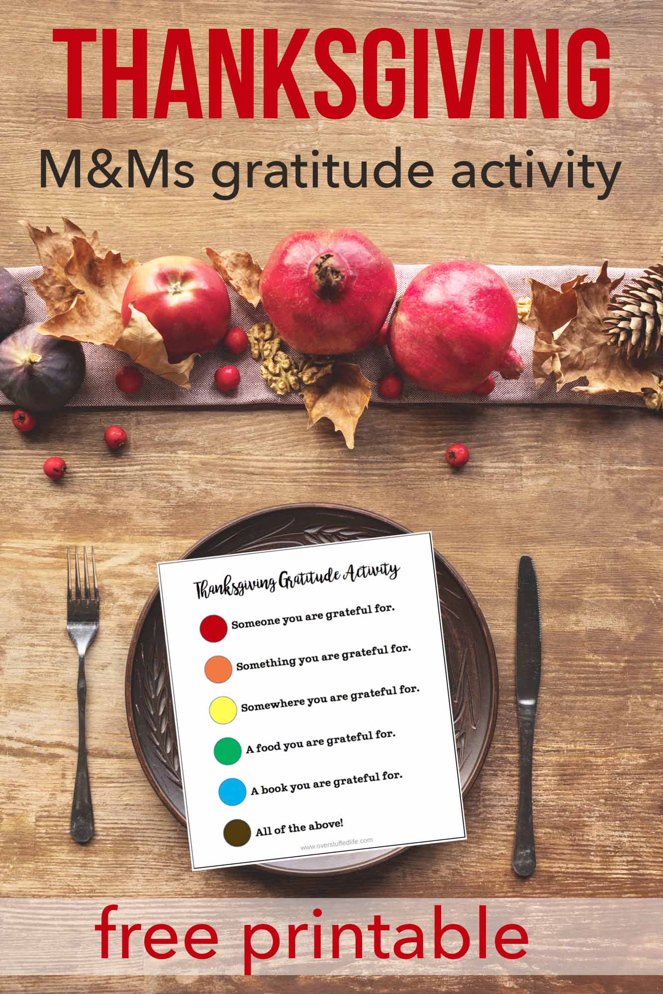 Looking for Thanksgiving games for family fun at the table? Use this free printable and some M&Ms to play an easy gratitude game around the family table. via @lara_neves