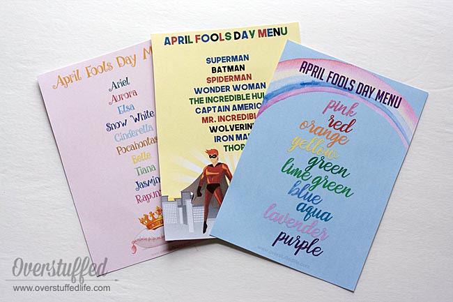 April Fools Day Mystery Dinner Menus for Kids {free printables}