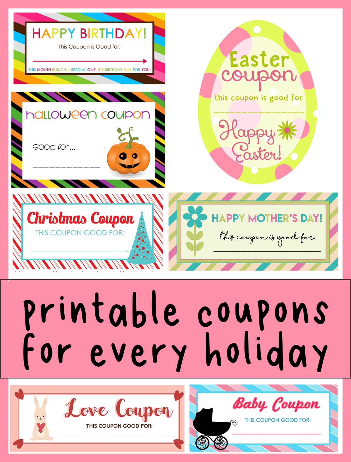 Free printable Mother's Day coupons! Download these free printable Mother's Day coupons, fill them out with things you know your mom loves, and then make them into a coupon book for Mother's Day! Make mom happy on her special day! via @lara_neves