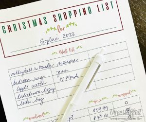 Christmas shopping list