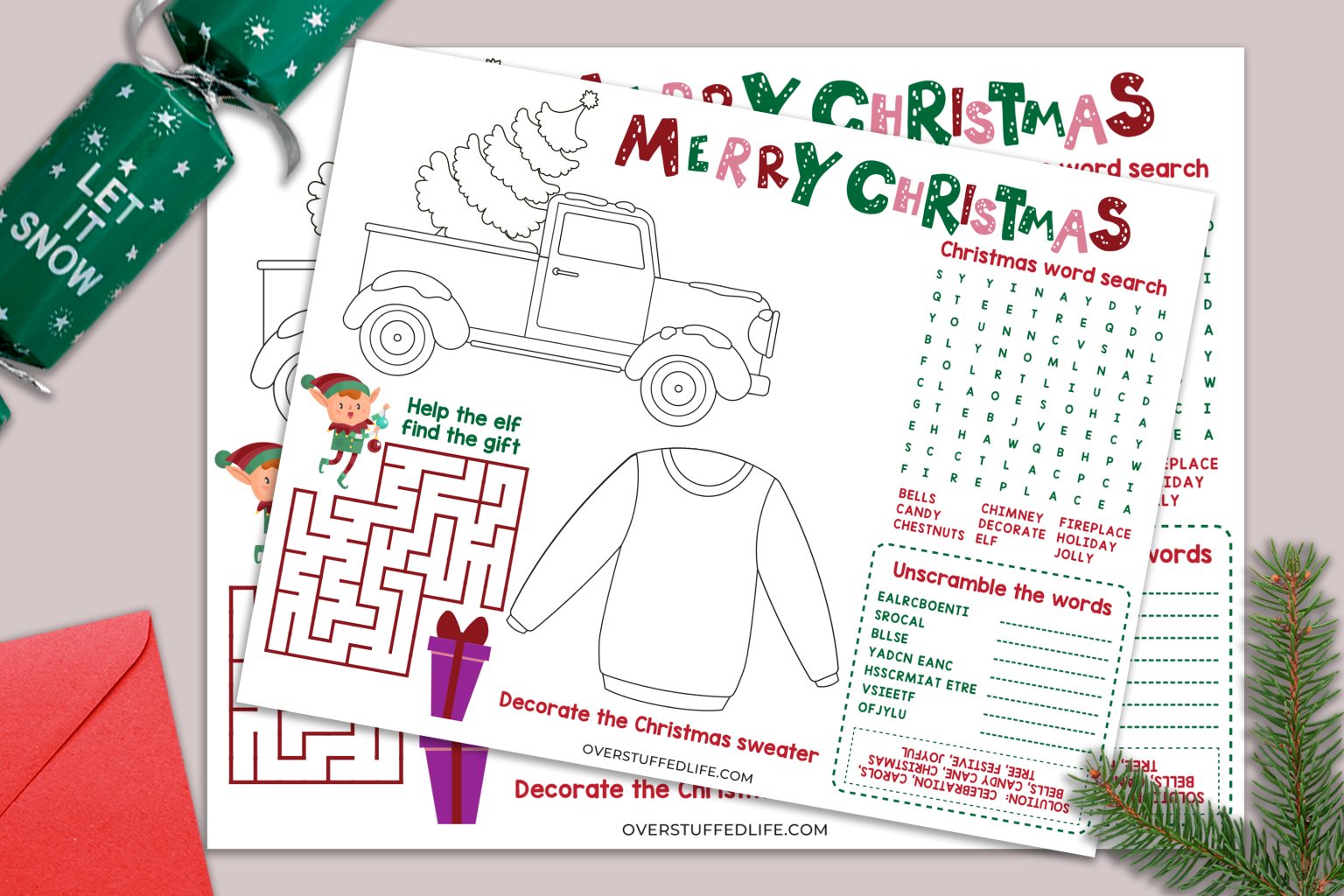 Free Printable Christmas Activity Placemat for Kids - Overstuffed Life